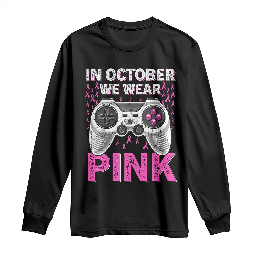 Pink Ribbon Breast Cancer Support October We Wear Pink Long Sleeve Shirt Kids Gaming