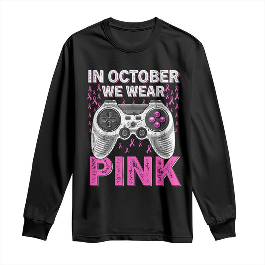 Pink Ribbon Breast Cancer Support October We Wear Pink Long Sleeve Shirt Kids Gaming
