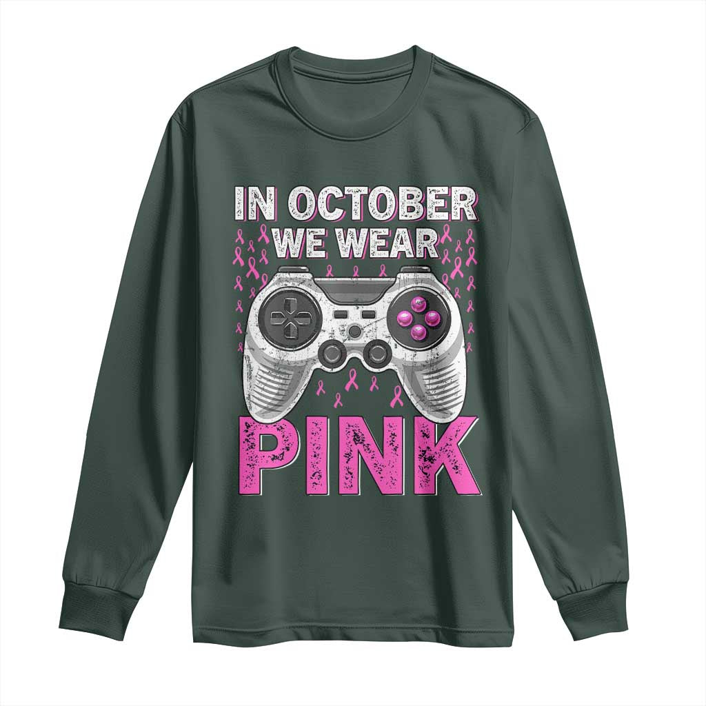 Pink Ribbon Breast Cancer Support October We Wear Pink Long Sleeve Shirt Kids Gaming