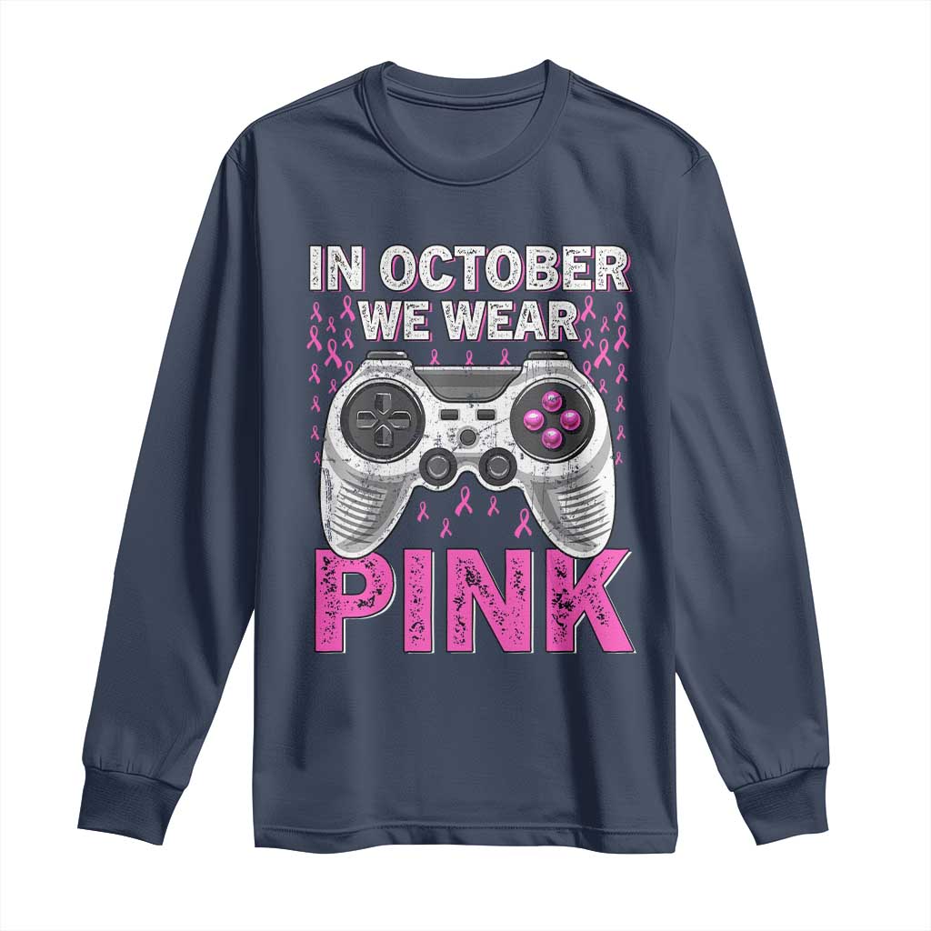 Pink Ribbon Breast Cancer Support October We Wear Pink Long Sleeve Shirt Kids Gaming