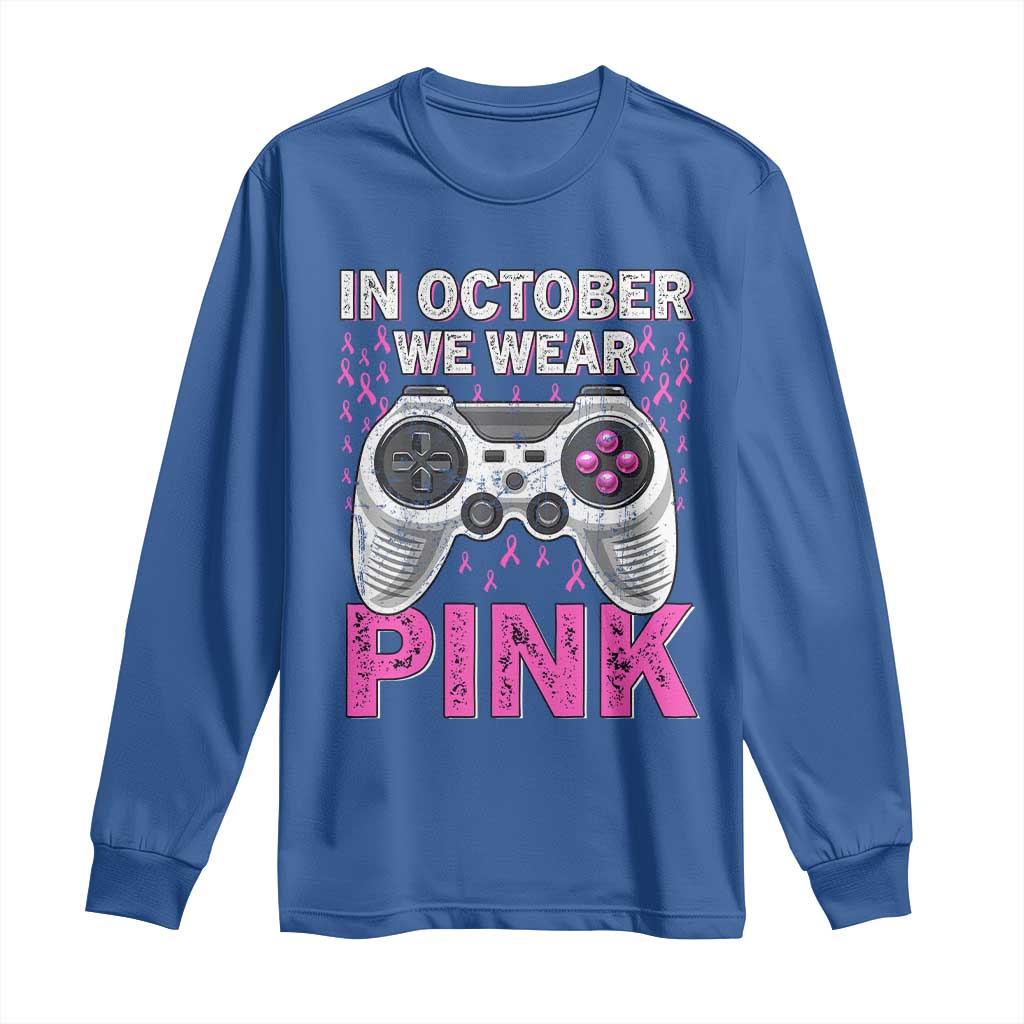 Pink Ribbon Breast Cancer Support October We Wear Pink Long Sleeve Shirt Kids Gaming