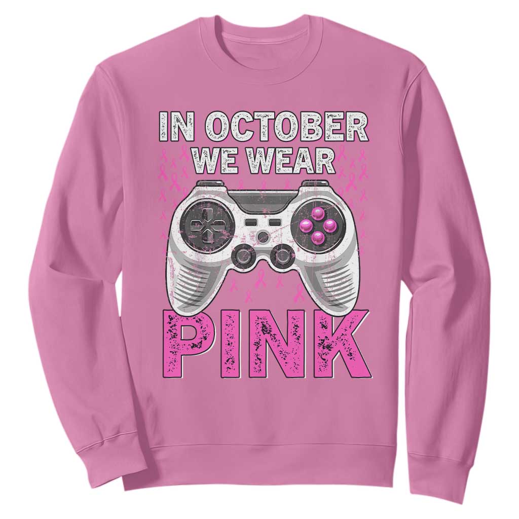 Pink Ribbon Breast Cancer Support October We Wear Pink Sweatshirt Kids Gaming