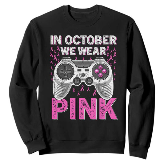 Pink Ribbon Breast Cancer Support October We Wear Pink Sweatshirt Kids Gaming