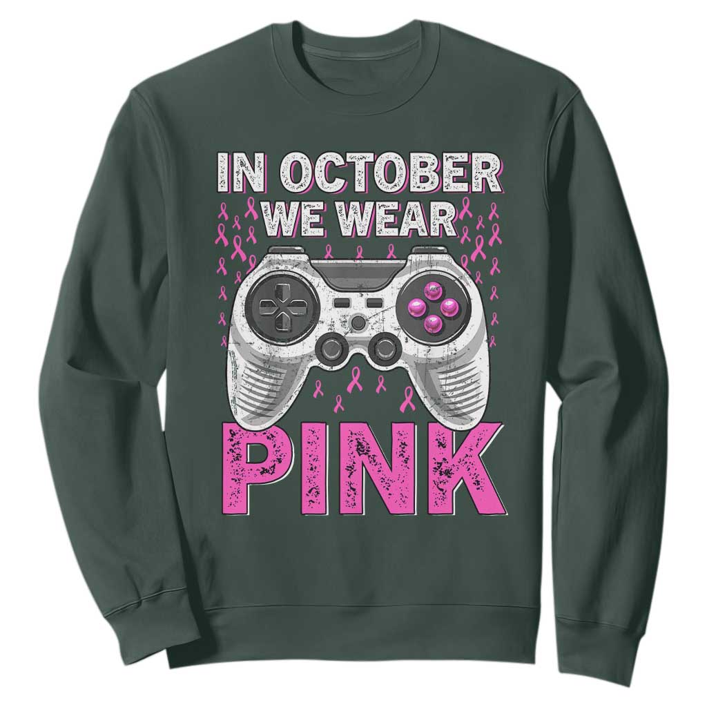 Pink Ribbon Breast Cancer Support October We Wear Pink Sweatshirt Kids Gaming