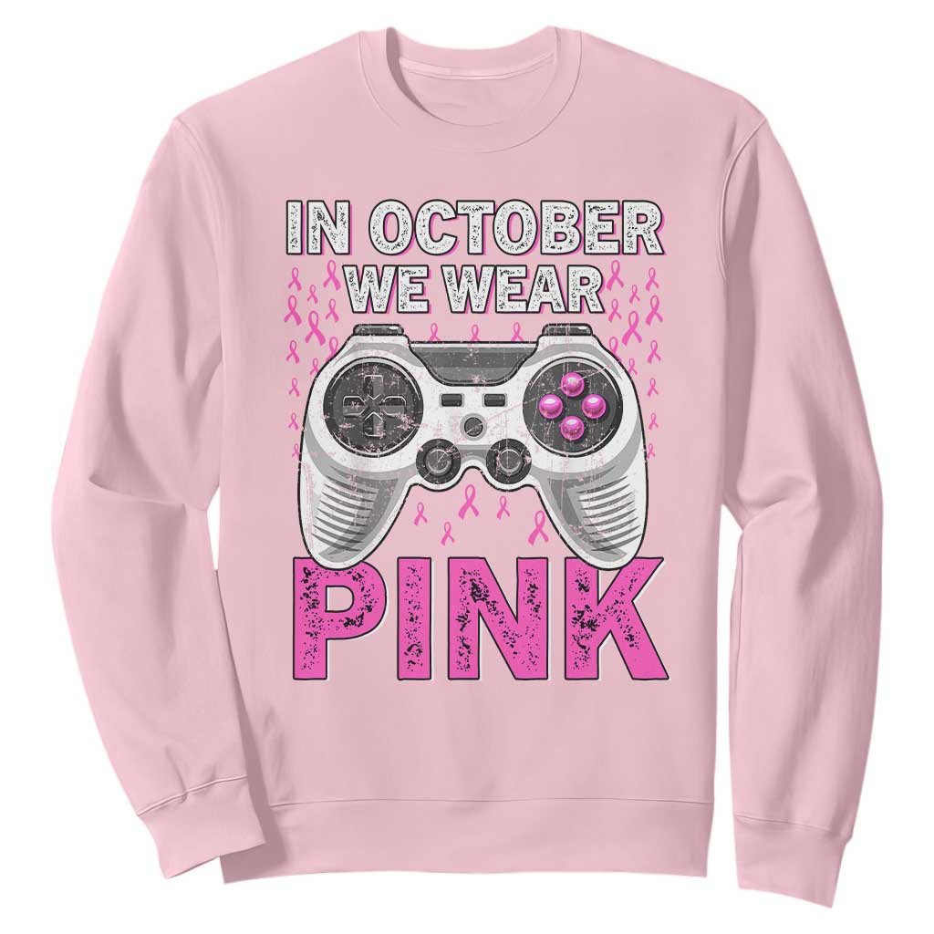 Pink Ribbon Breast Cancer Support October We Wear Pink Sweatshirt Kids Gaming