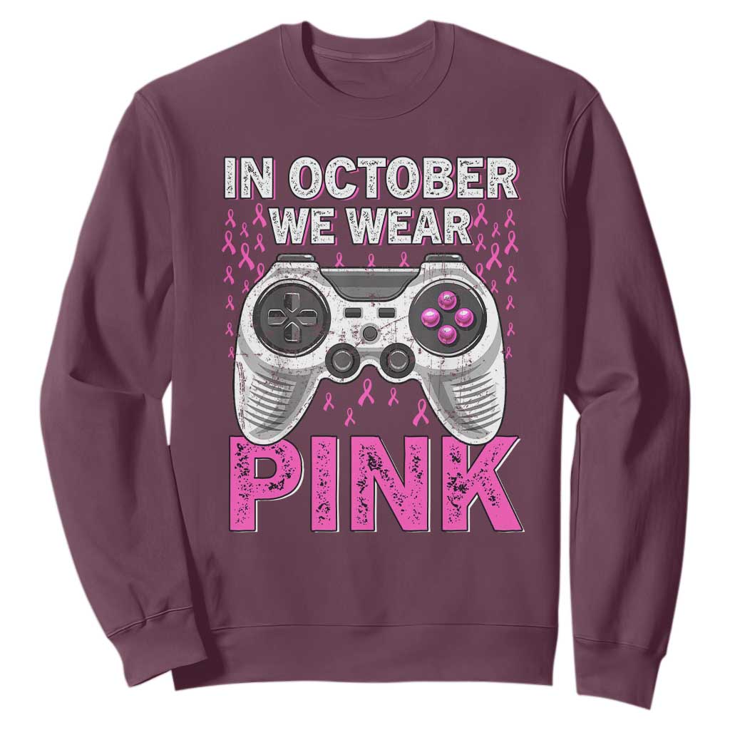 Pink Ribbon Breast Cancer Support October We Wear Pink Sweatshirt Kids Gaming