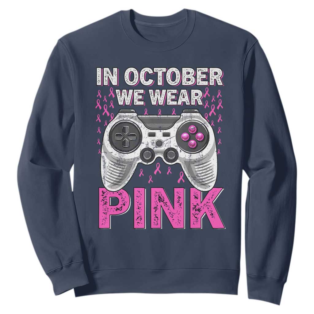 Pink Ribbon Breast Cancer Support October We Wear Pink Sweatshirt Kids Gaming