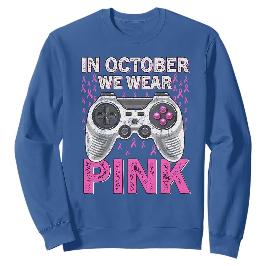 Pink Ribbon Breast Cancer Support October We Wear Pink Sweatshirt Kids Gaming