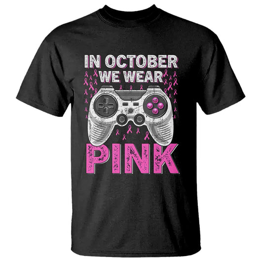 Pink Ribbon Breast Cancer Support October We Wear Pink T Shirt Kids Gaming