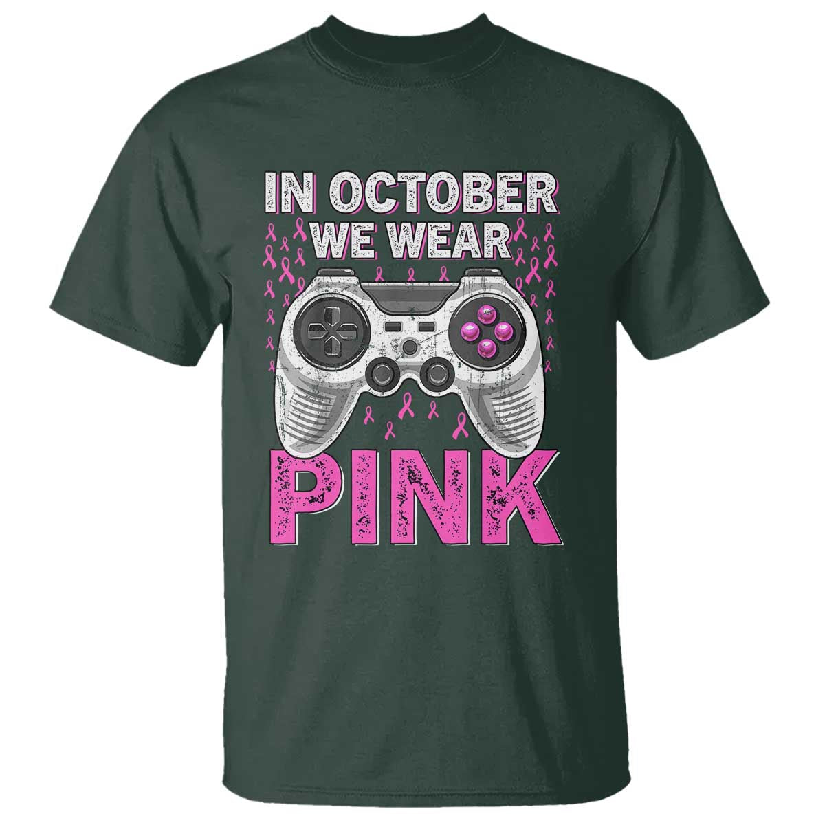 Pink Ribbon Breast Cancer Support October We Wear Pink T Shirt Kids Gaming
