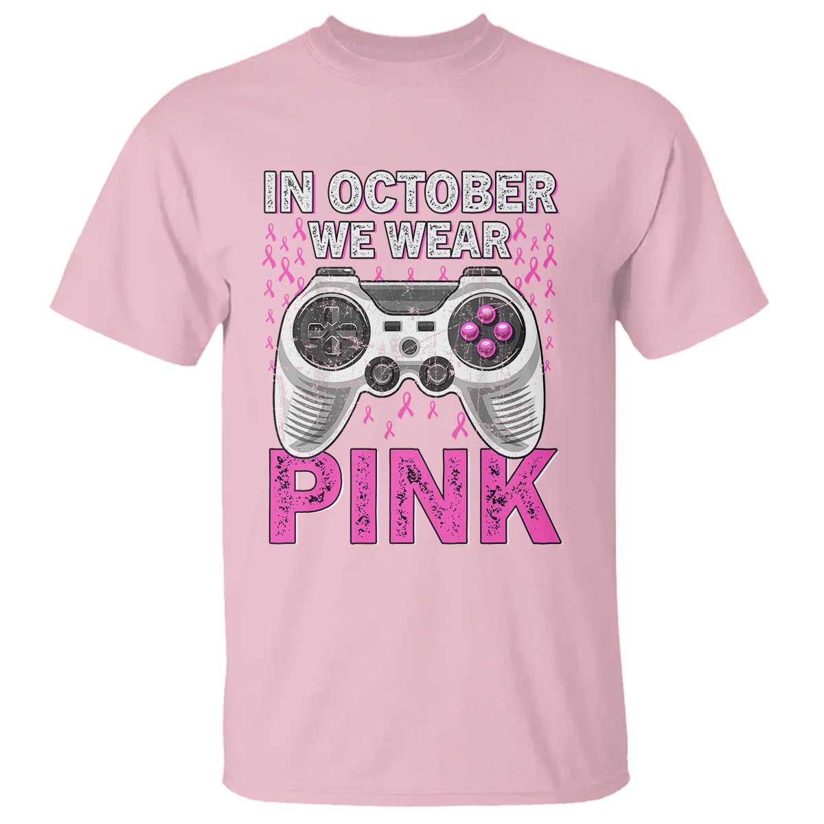 Pink Ribbon Breast Cancer Support October We Wear Pink T Shirt Kids Gaming
