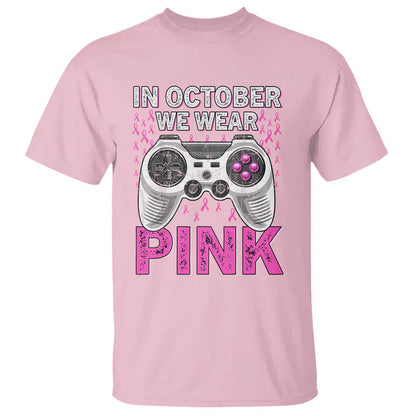 Pink Ribbon Breast Cancer Support October We Wear Pink T Shirt Kids Gaming