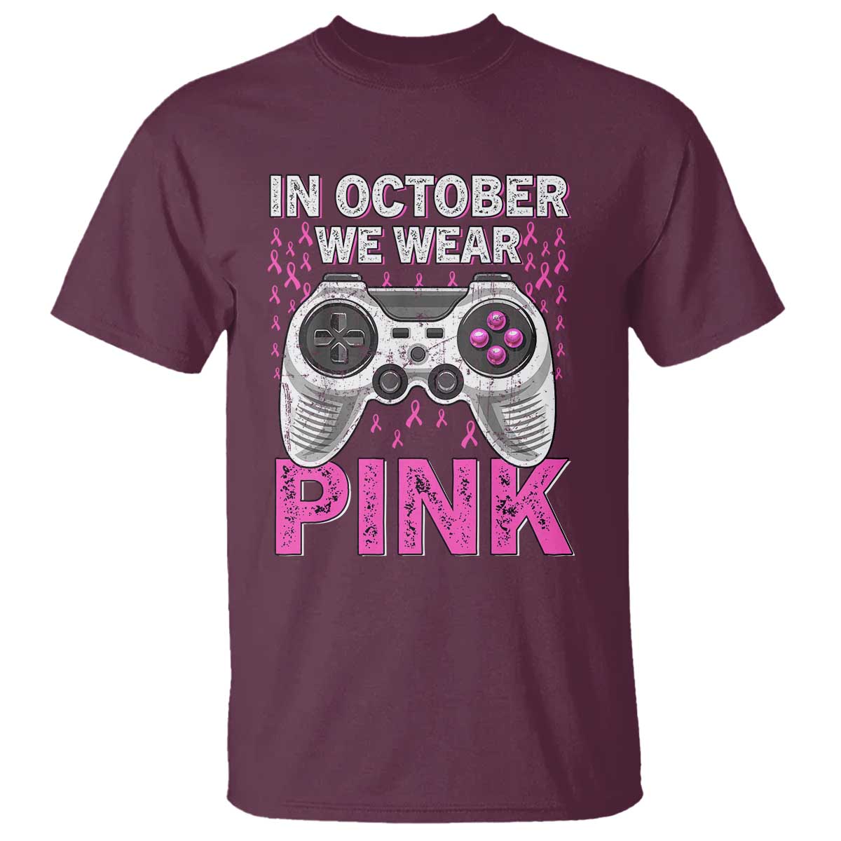 Pink Ribbon Breast Cancer Support October We Wear Pink T Shirt Kids Gaming