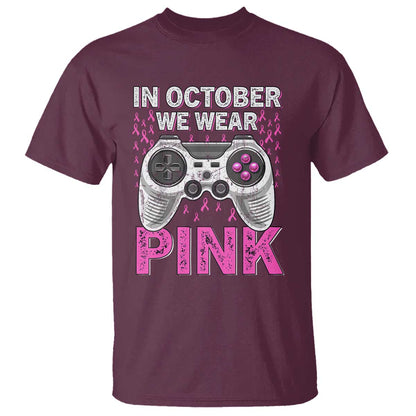 Pink Ribbon Breast Cancer Support October We Wear Pink T Shirt Kids Gaming