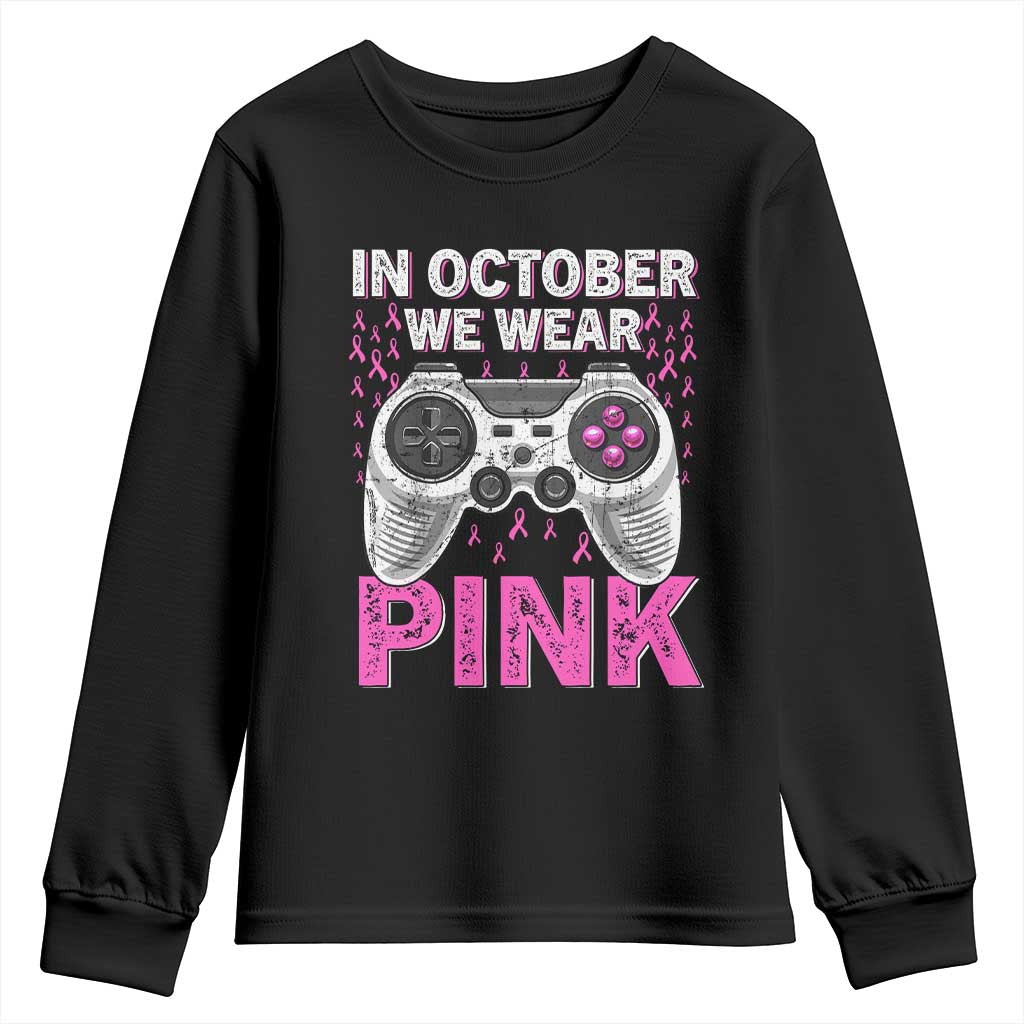 Pink Ribbon Breast Cancer Support October We Wear Pink Youth Sweatshirt Kids Gaming