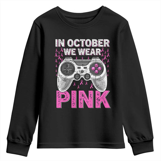 Pink Ribbon Breast Cancer Support October We Wear Pink Youth Sweatshirt Kids Gaming