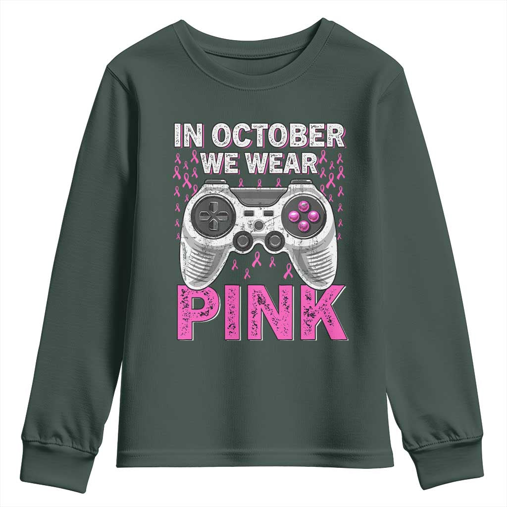 Pink Ribbon Breast Cancer Support October We Wear Pink Youth Sweatshirt Kids Gaming