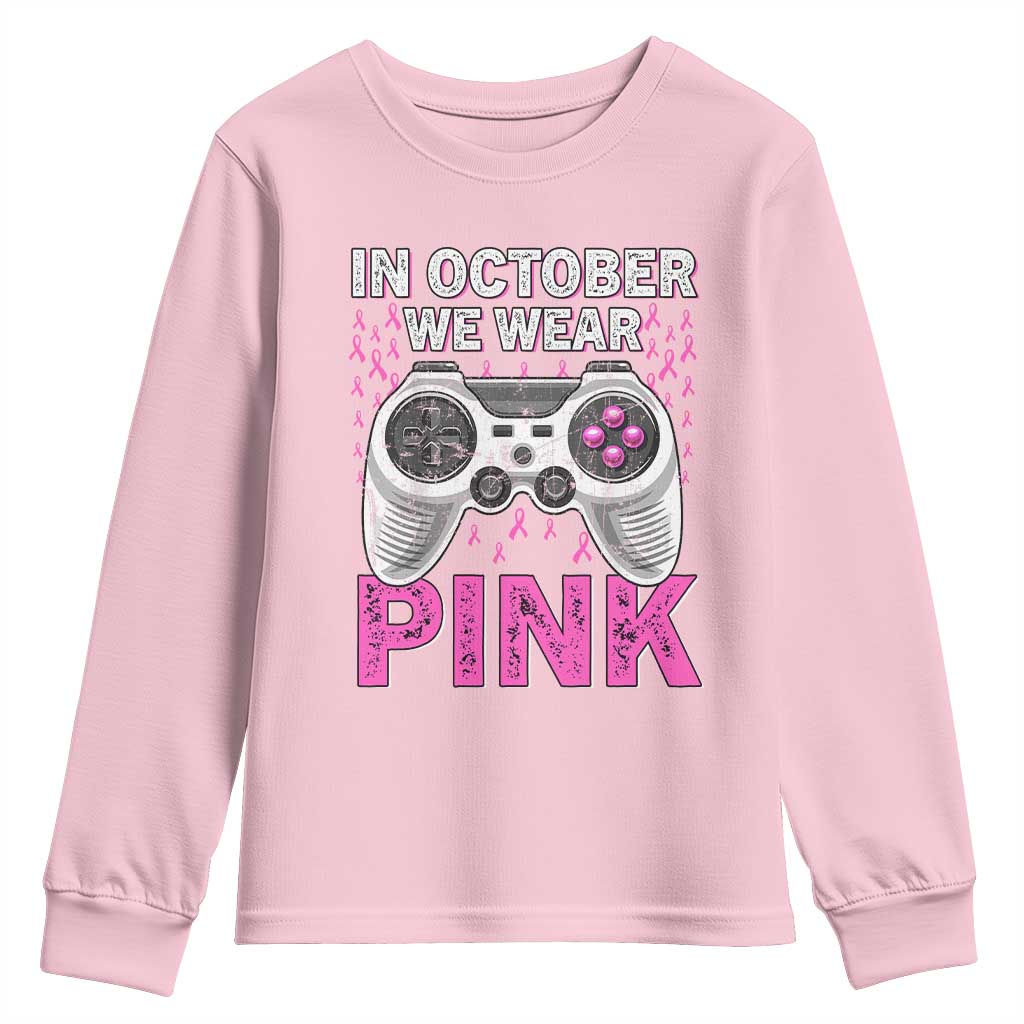 Pink Ribbon Breast Cancer Support October We Wear Pink Youth Sweatshirt Kids Gaming