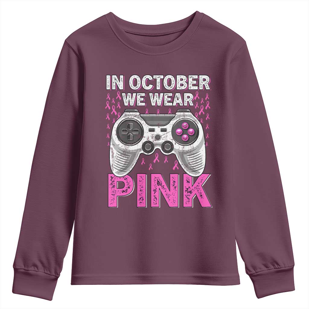 Pink Ribbon Breast Cancer Support October We Wear Pink Youth Sweatshirt Kids Gaming