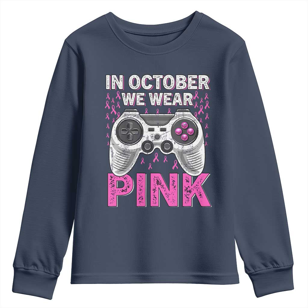 Pink Ribbon Breast Cancer Support October We Wear Pink Youth Sweatshirt Kids Gaming