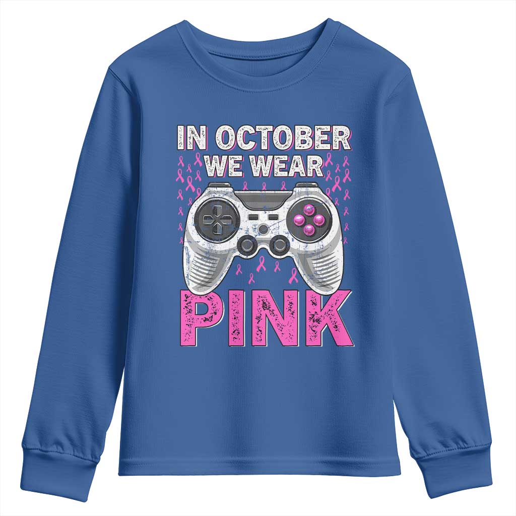 Pink Ribbon Breast Cancer Support October We Wear Pink Youth Sweatshirt Kids Gaming