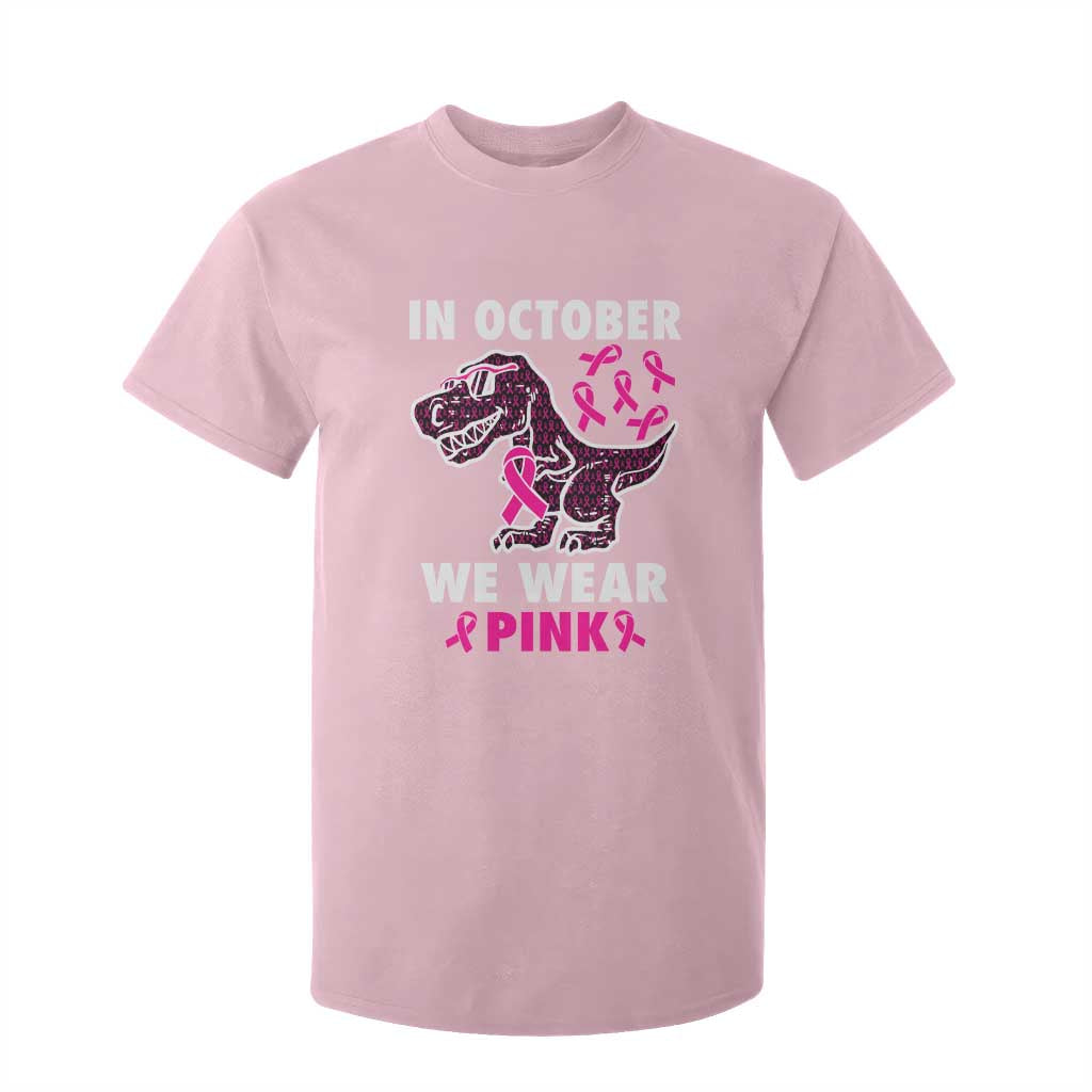 In October We Wear Pink Breast Cancer Support T Shirt For Kid Pink Ribbon
