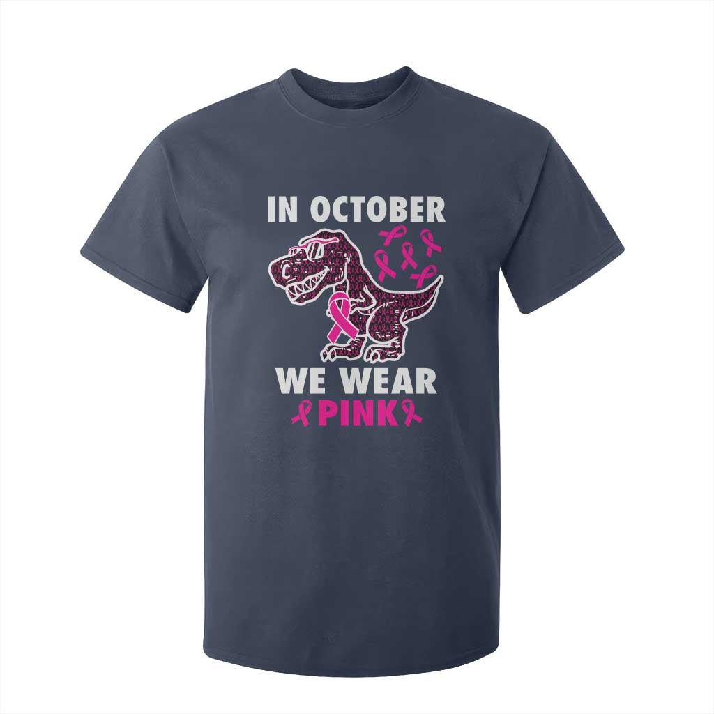 In October We Wear Pink Breast Cancer Support T Shirt For Kid Pink Ribbon