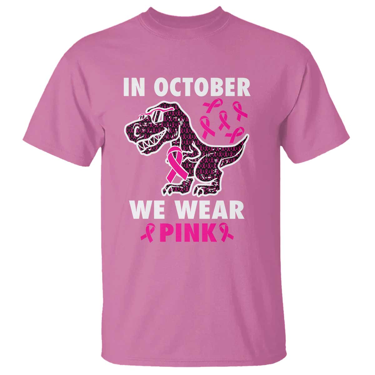 In October We Wear Pink Breast Cancer Support T Shirt Pink Ribbon