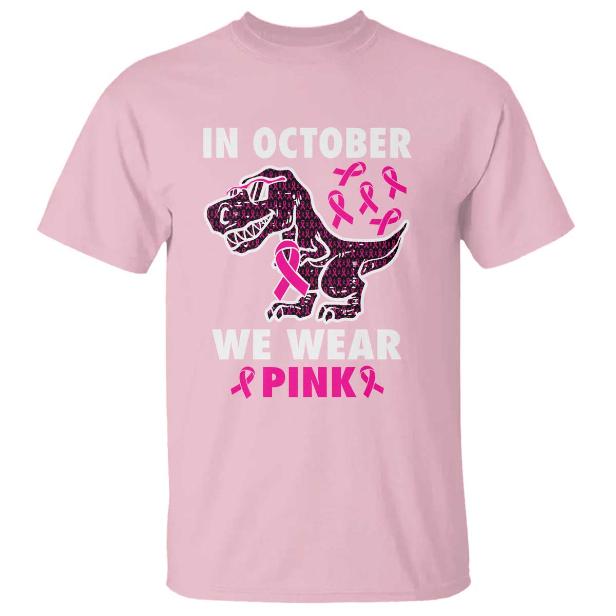 In October We Wear Pink Breast Cancer Support T Shirt Pink Ribbon