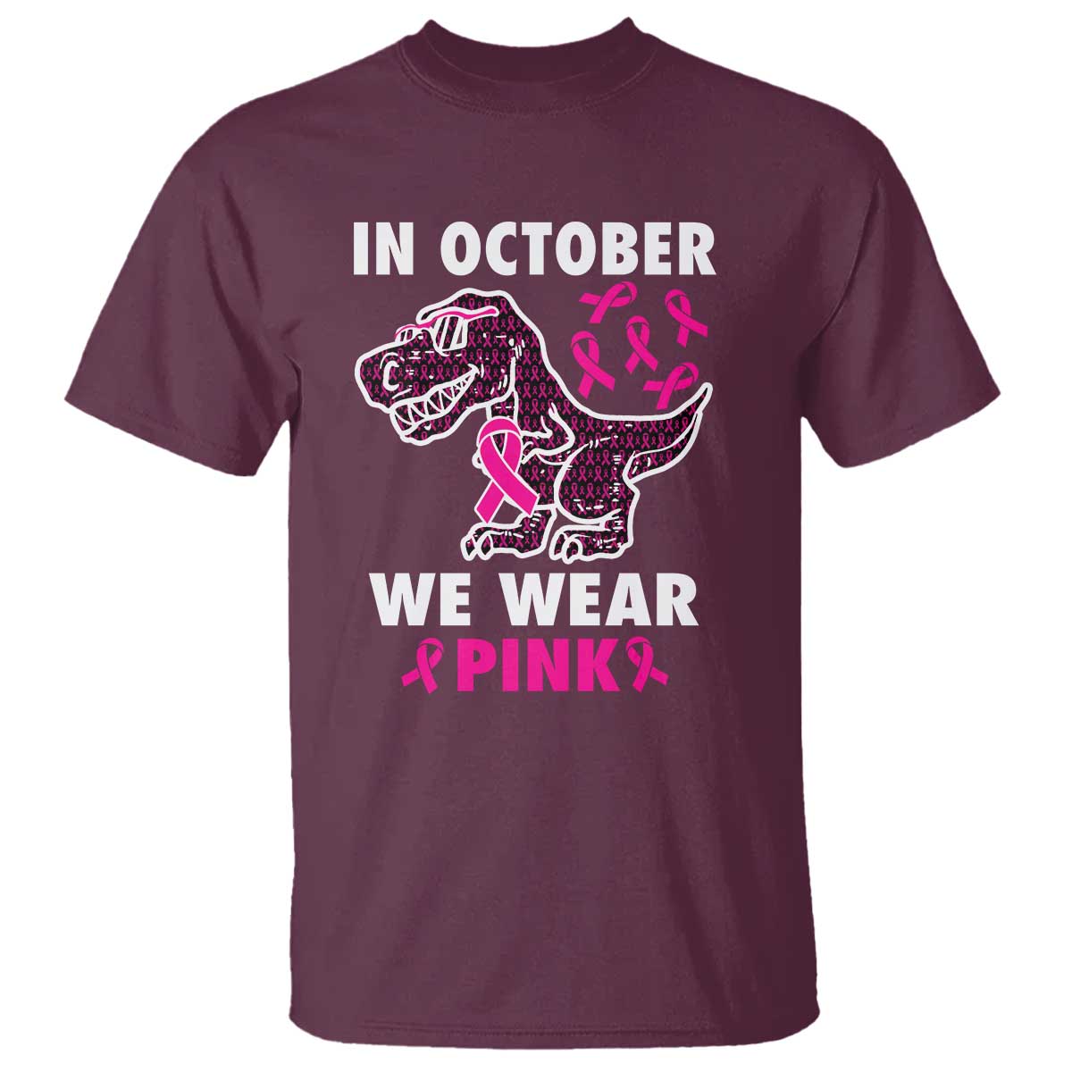 In October We Wear Pink Breast Cancer Support T Shirt Pink Ribbon