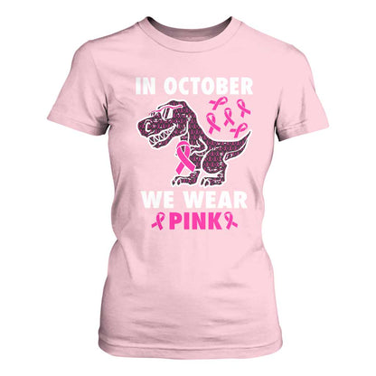 In October We Wear Pink Breast Cancer Support T Shirt For Women Pink Ribbon