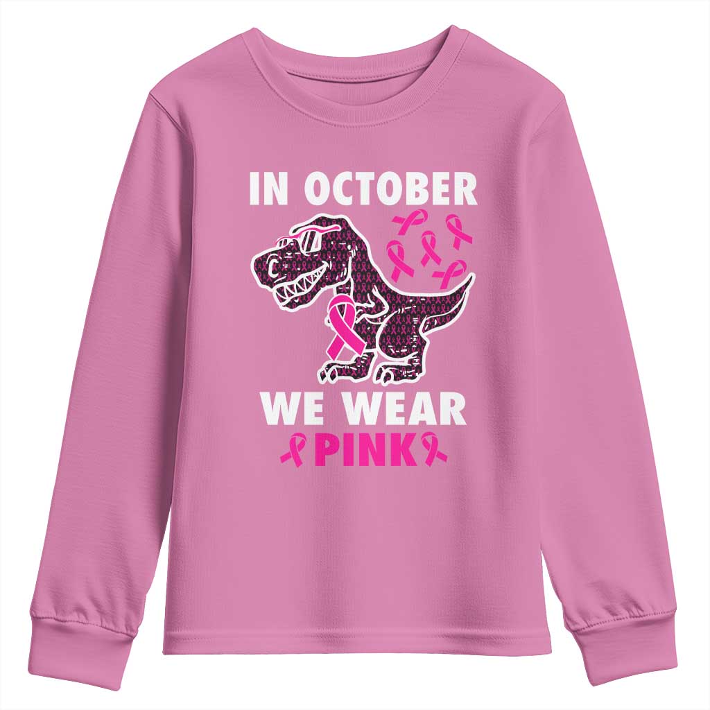 In October We Wear Pink Breast Cancer Support Youth Sweatshirt Pink Ribbon