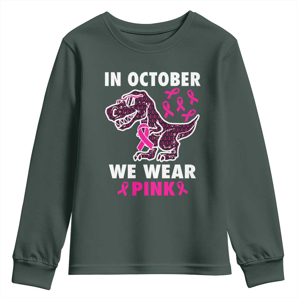 In October We Wear Pink Breast Cancer Support Youth Sweatshirt Pink Ribbon