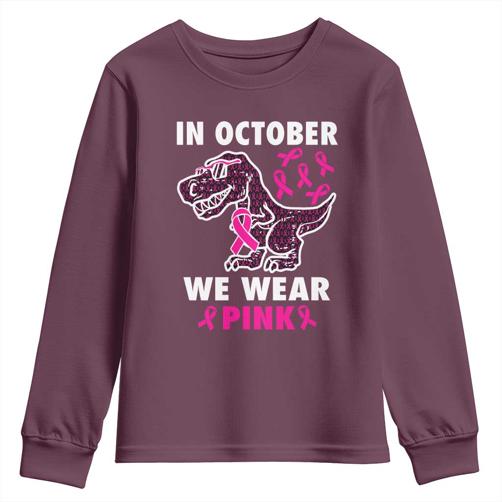 In October We Wear Pink Breast Cancer Support Youth Sweatshirt Pink Ribbon