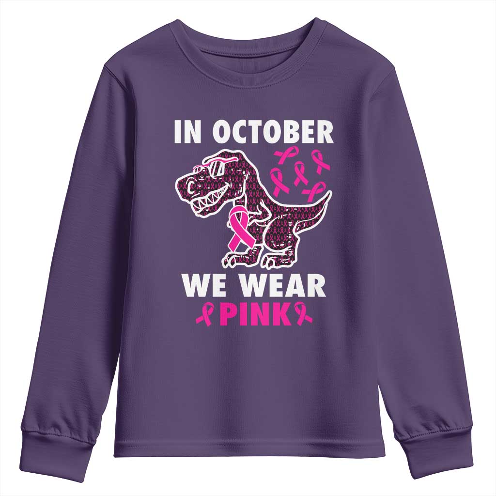 In October We Wear Pink Breast Cancer Support Youth Sweatshirt Pink Ribbon