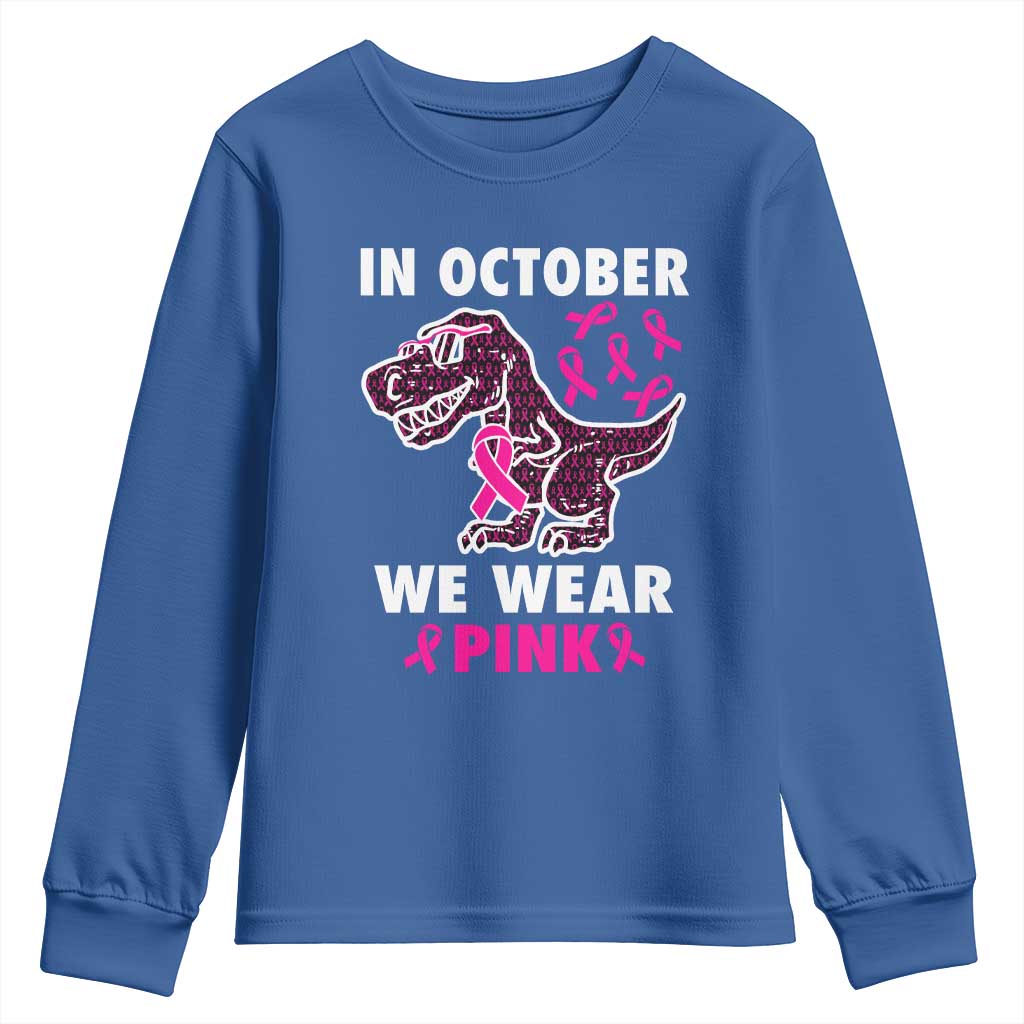 In October We Wear Pink Breast Cancer Support Youth Sweatshirt Pink Ribbon