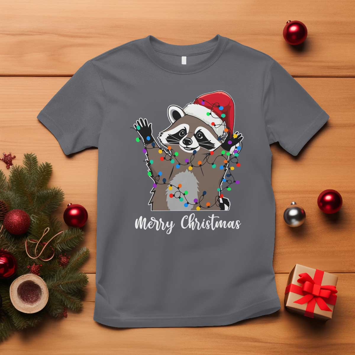 merry-christmas-raccoon-t-shirt-happy-holidays-gift-animal-xmas-lights-red-santa-hat