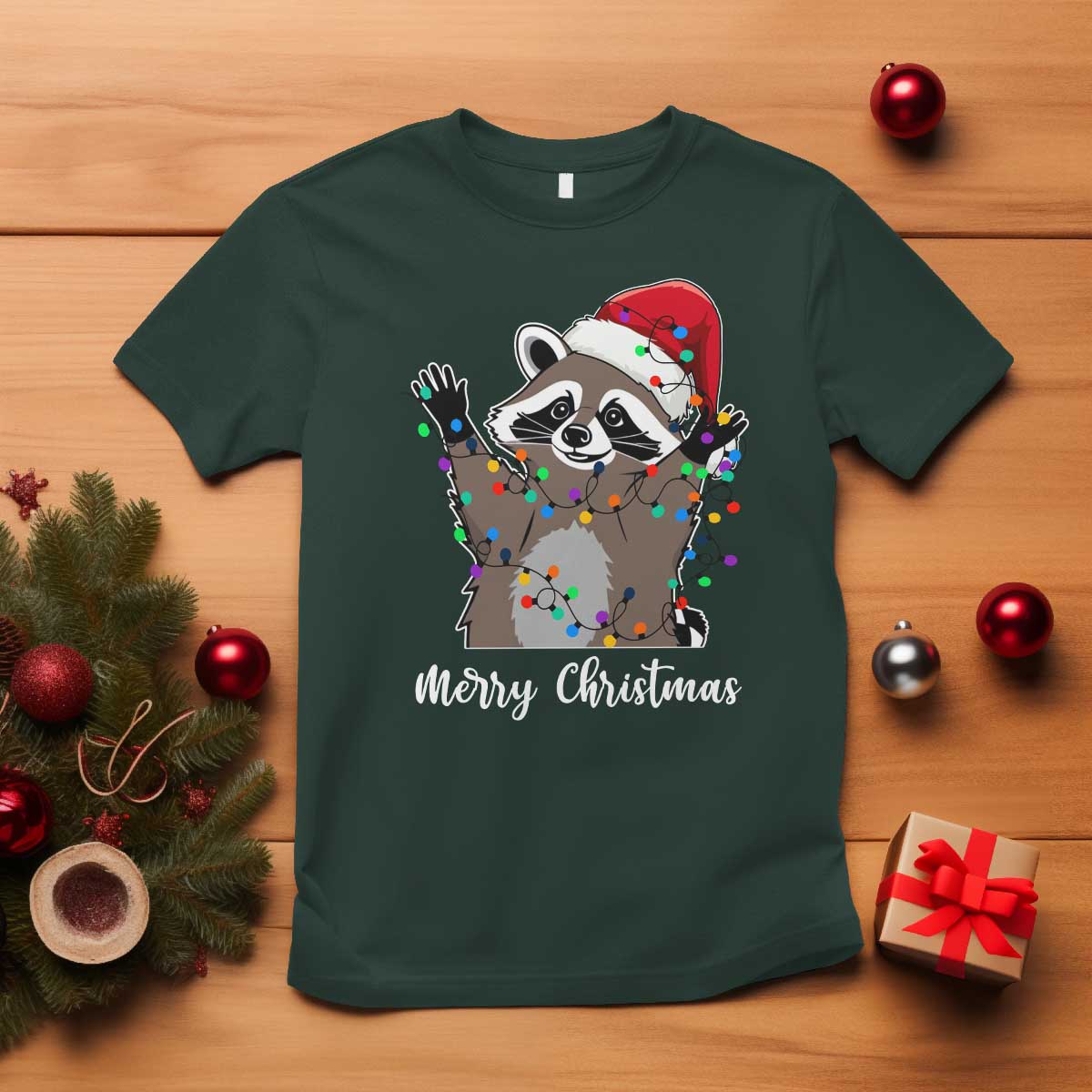 merry-christmas-raccoon-t-shirt-happy-holidays-gift-animal-xmas-lights-red-santa-hat