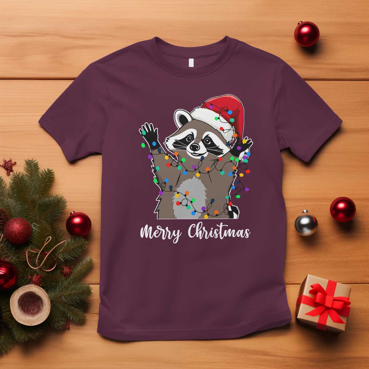 merry-christmas-raccoon-t-shirt-happy-holidays-gift-animal-xmas-lights-red-santa-hat