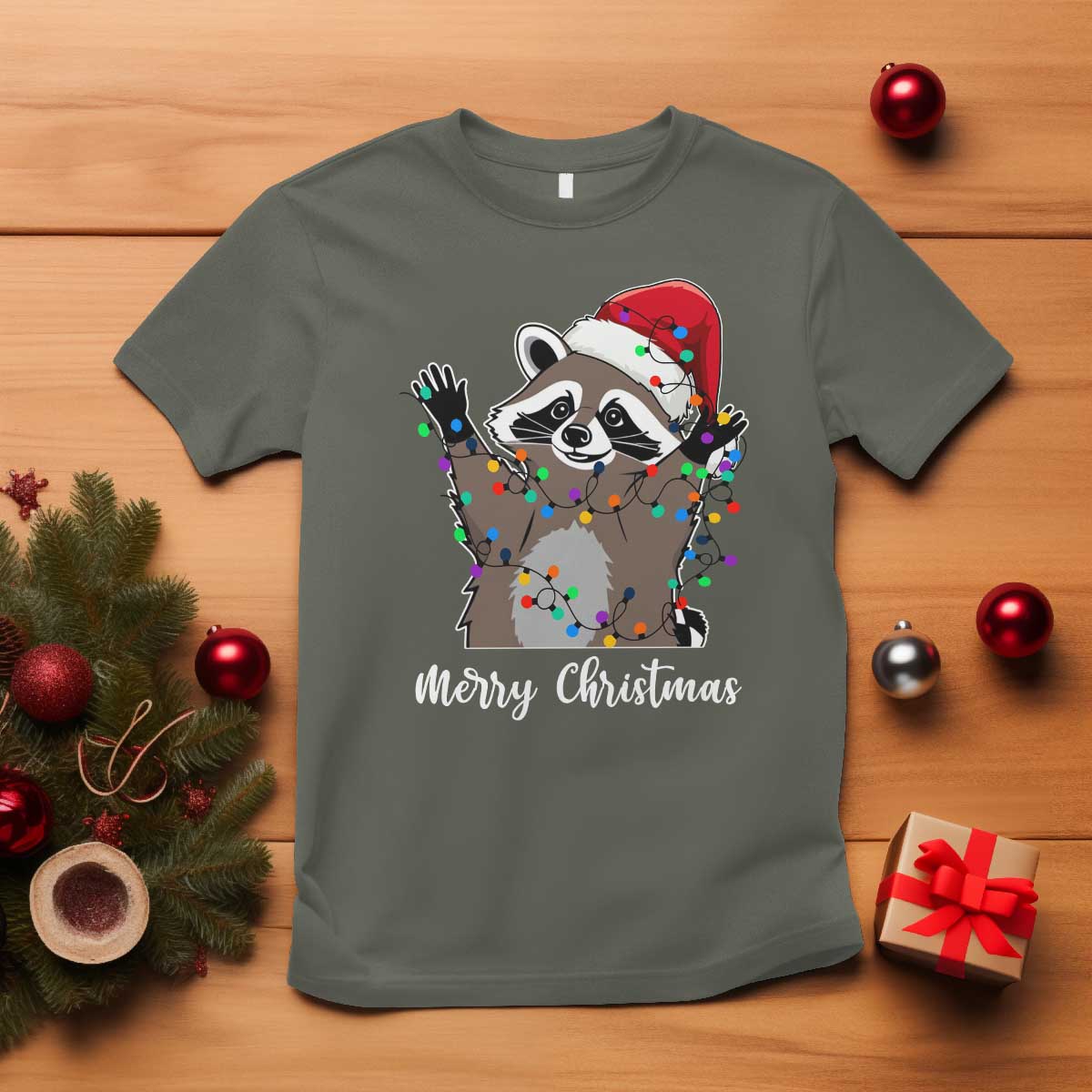 merry-christmas-raccoon-t-shirt-happy-holidays-gift-animal-xmas-lights-red-santa-hat