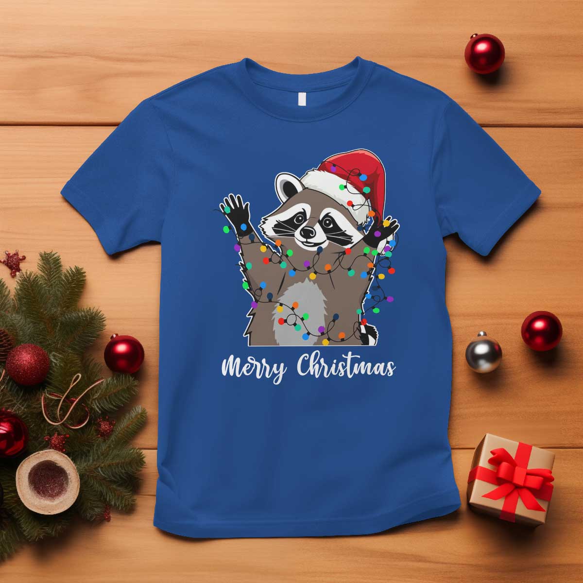 merry-christmas-raccoon-t-shirt-happy-holidays-gift-animal-xmas-lights-red-santa-hat