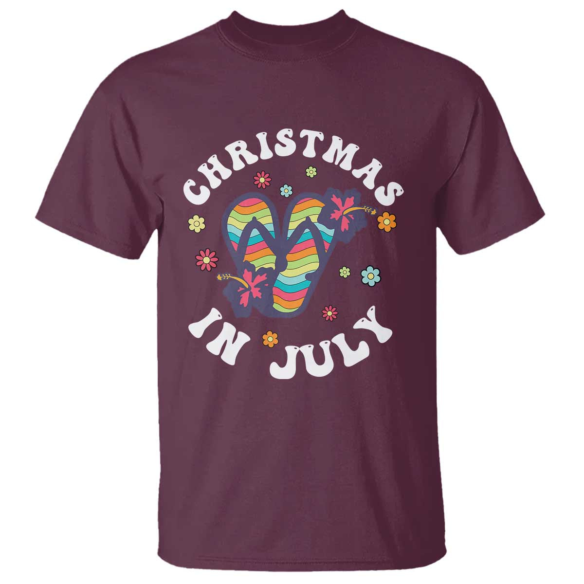 christmas-in-july-summer-beach-t-shirt-hawaii-flip-flops-hibiscus