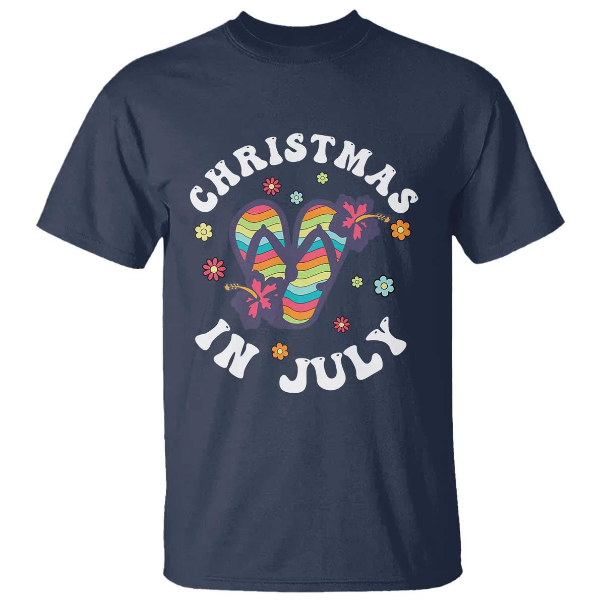 christmas-in-july-summer-beach-t-shirt-hawaii-flip-flops-hibiscus