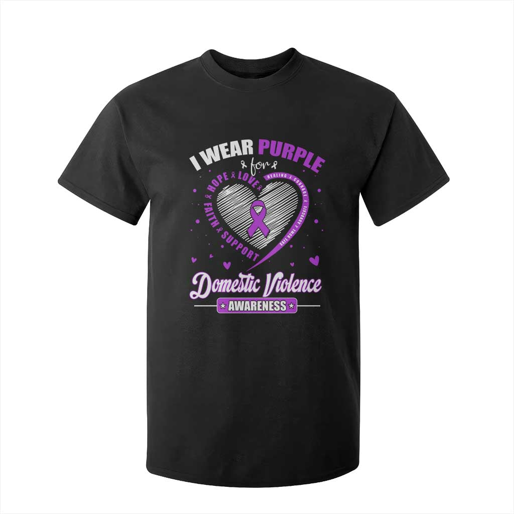 Domestic Violence Prevention T Shirt For Kid Purple Ribbon Support Survivor
