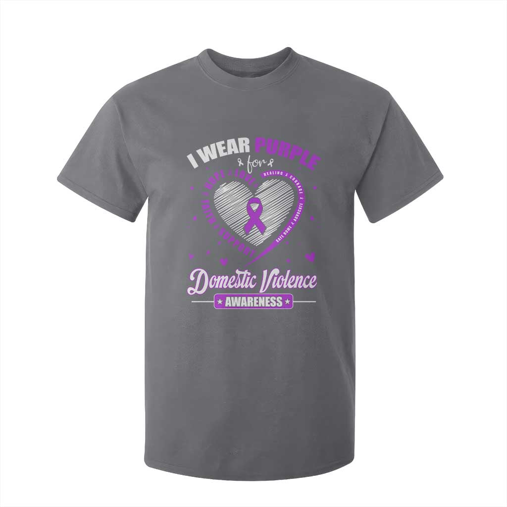 Domestic Violence Prevention T Shirt For Kid Purple Ribbon Support Survivor