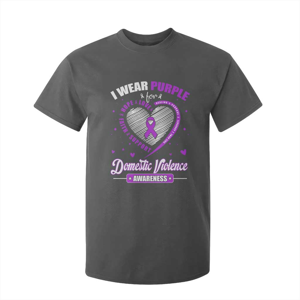 Domestic Violence Prevention T Shirt For Kid Purple Ribbon Support Survivor
