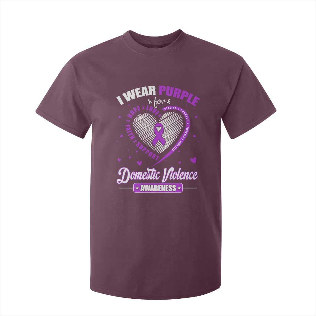Domestic Violence Prevention T Shirt For Kid Purple Ribbon Support Survivor