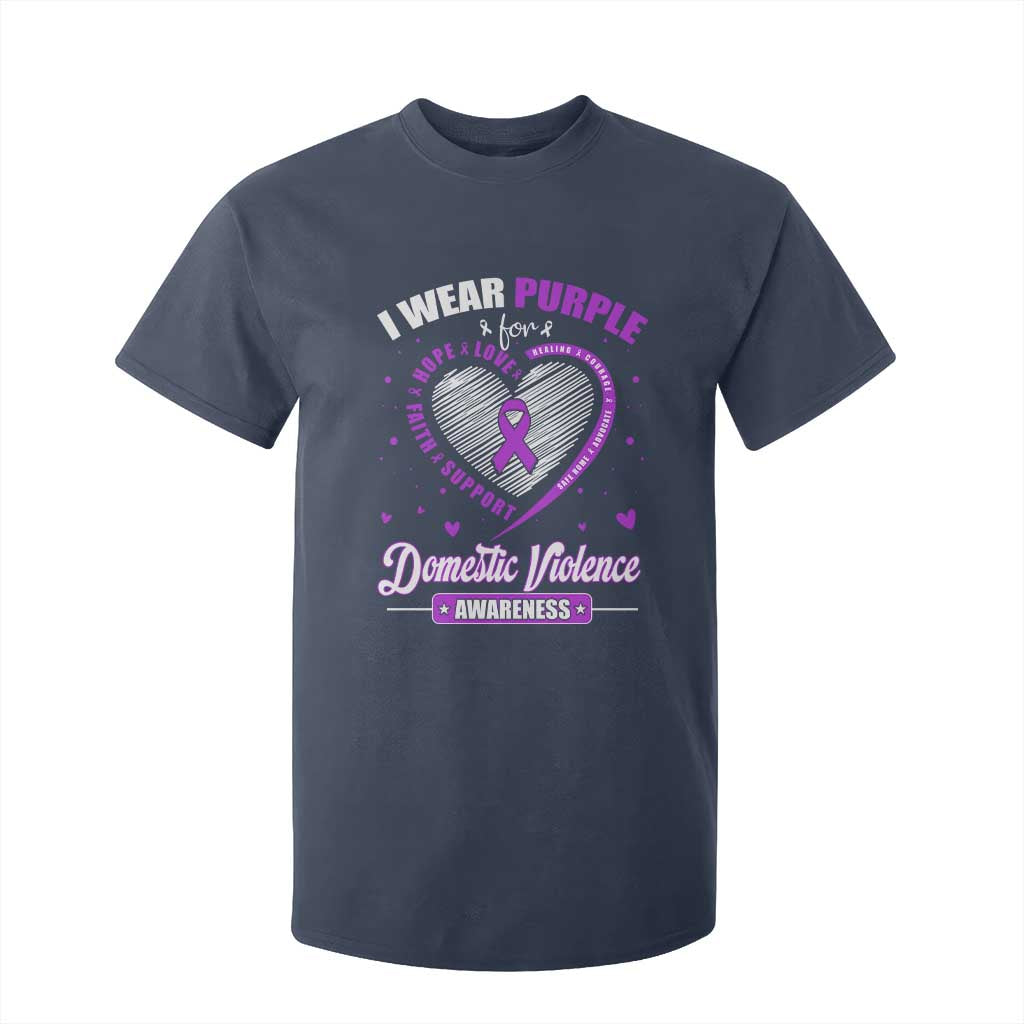 Domestic Violence Prevention T Shirt For Kid Purple Ribbon Support Survivor