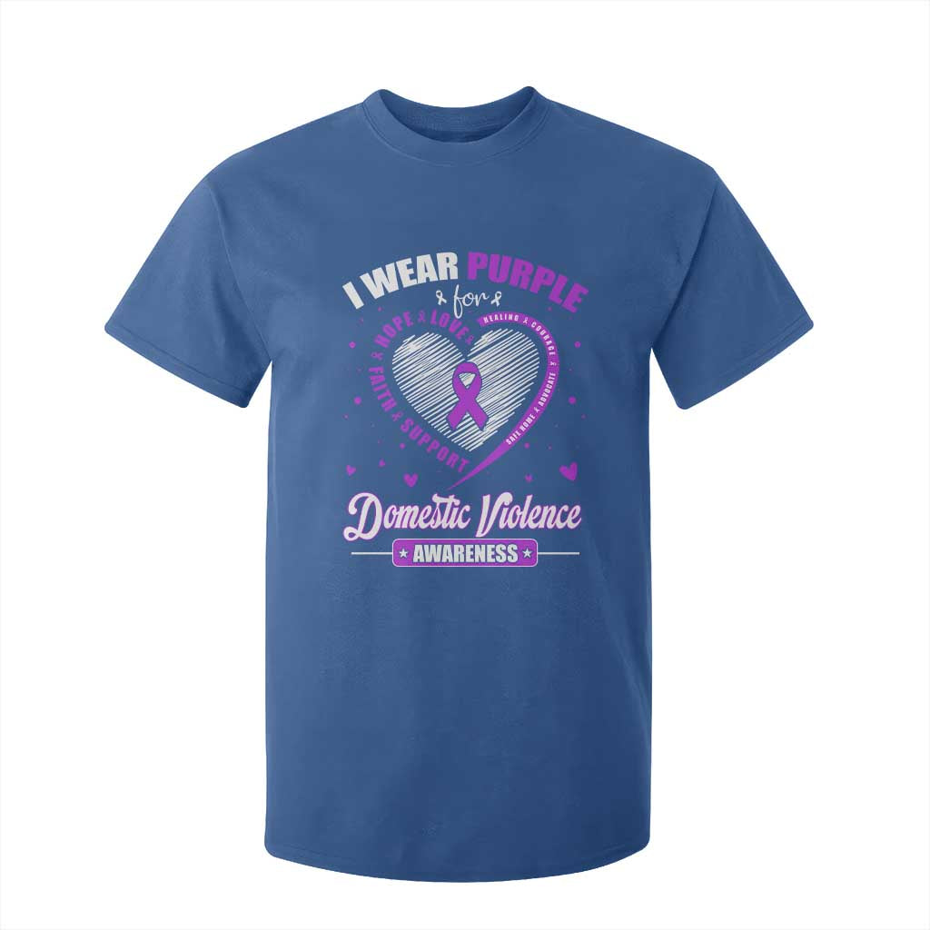 Domestic Violence Prevention T Shirt For Kid Purple Ribbon Support Survivor