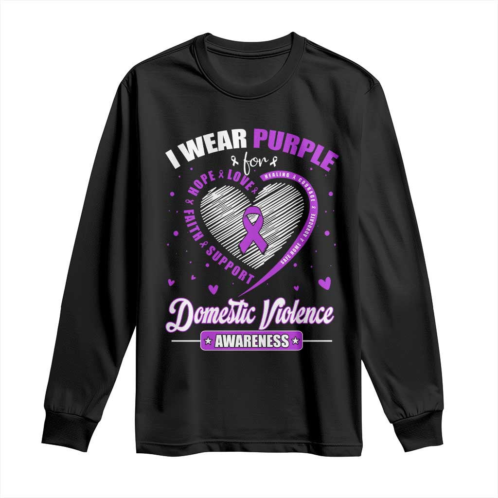 Domestic Violence Prevention Long Sleeve Shirt Purple Ribbon Support Survivor